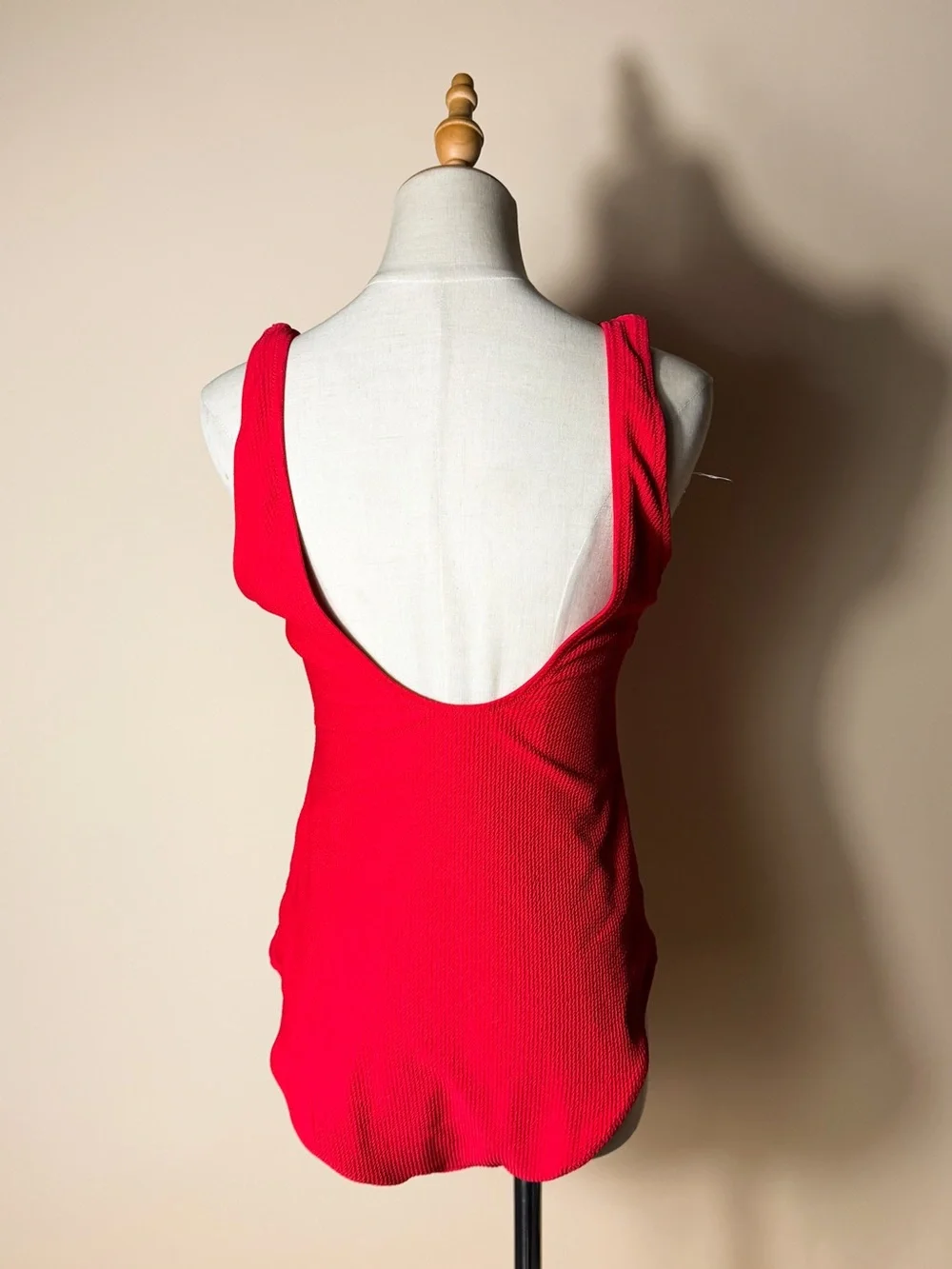 H&M Red Ribbed Classic Scoopback One Piece Swimsuit Medium
